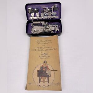 Vintage Lot Of 12 GREIST Sewing Machine Attachments w/Metal Case And Booklet